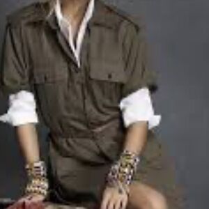 Express SNAP BUTTON LONG JACKET DRESS Sz Large Olive